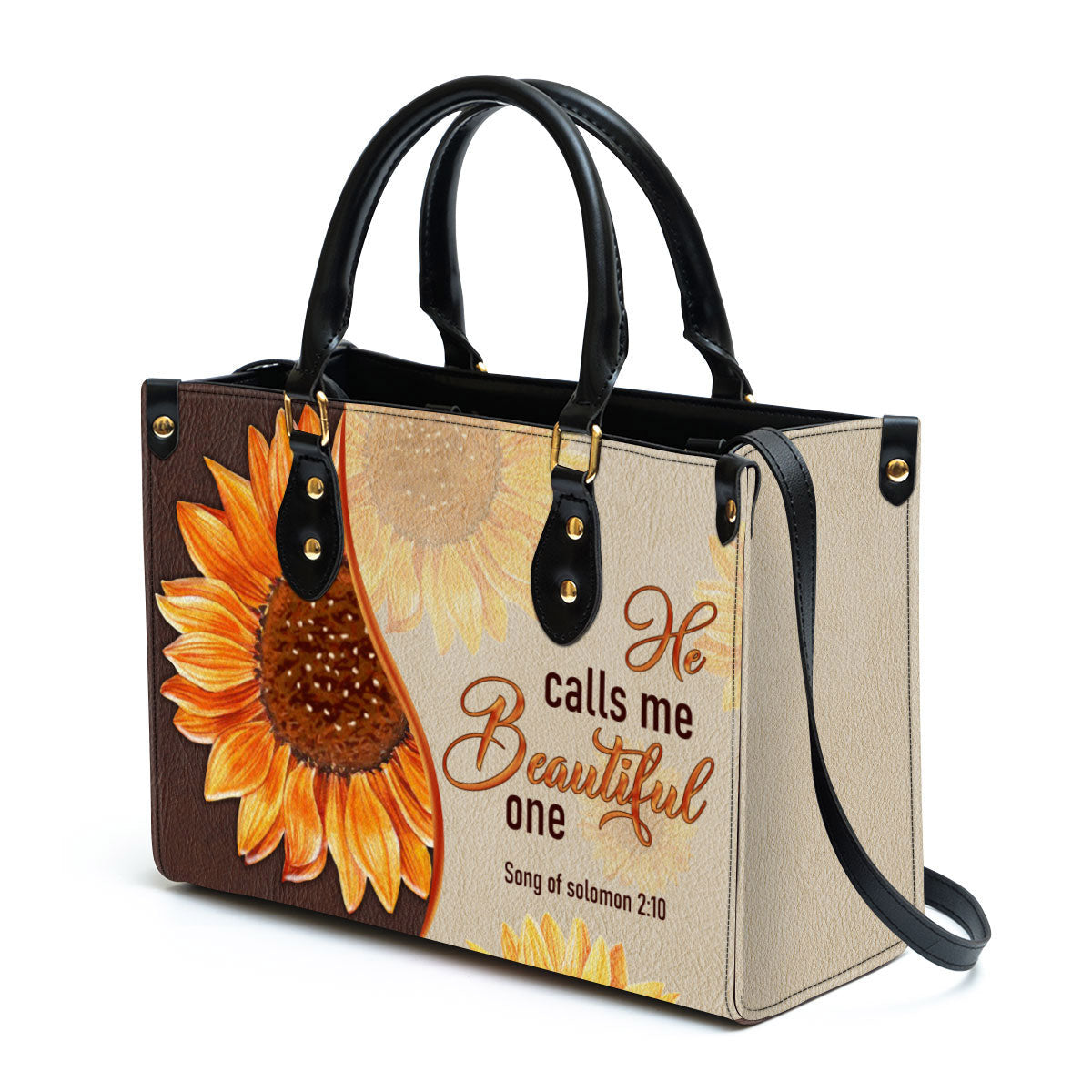 Fancy Sunflower Leather Bag - He Calls Me Beautiful One - Christian Pu Leather Bags For Women