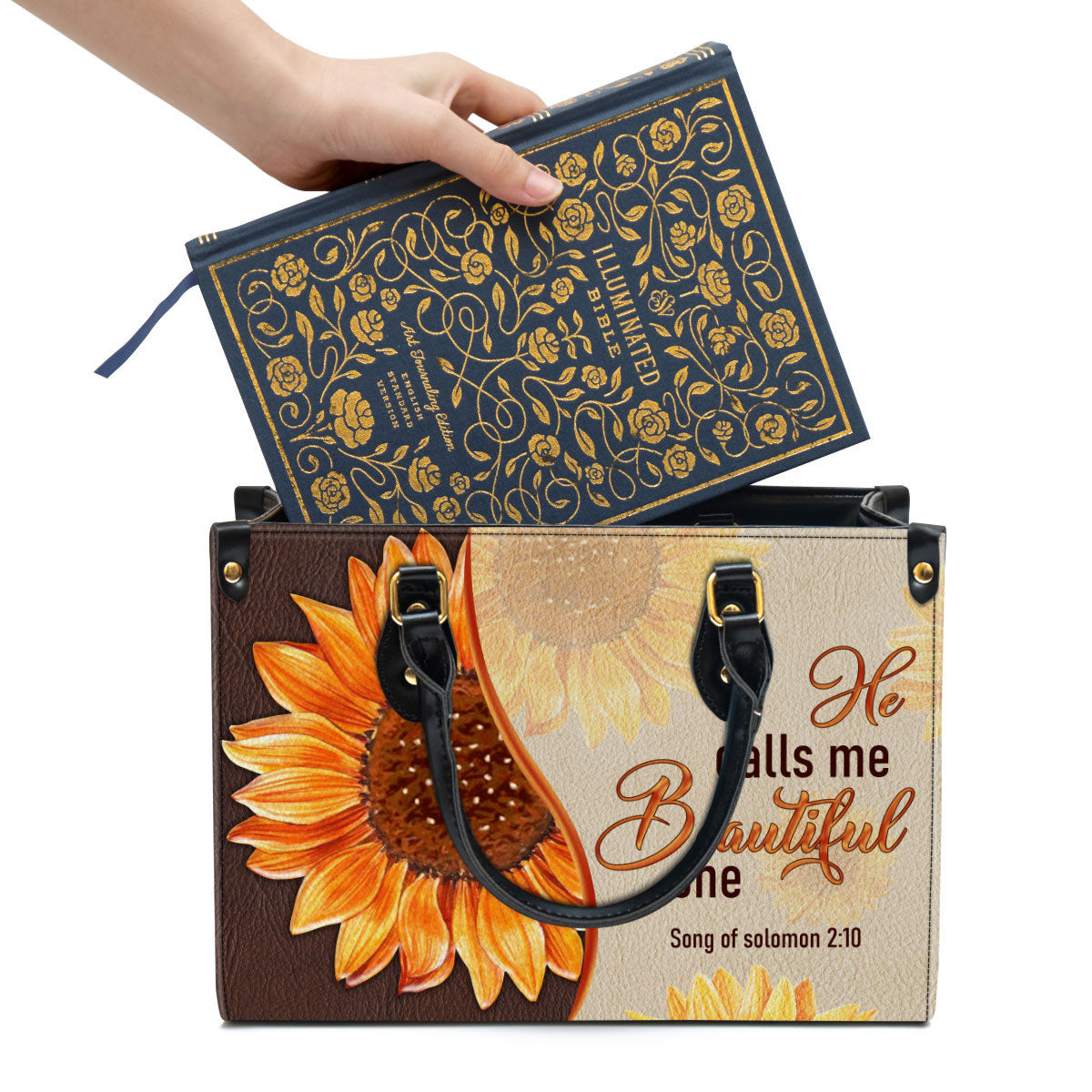 Fancy Sunflower Leather Bag - He Calls Me Beautiful One - Christian Pu Leather Bags For Women