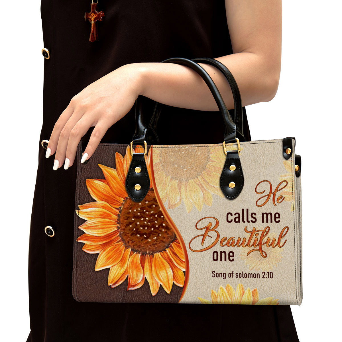 Fancy Sunflower Leather Bag - He Calls Me Beautiful One - Christian Pu Leather Bags For Women