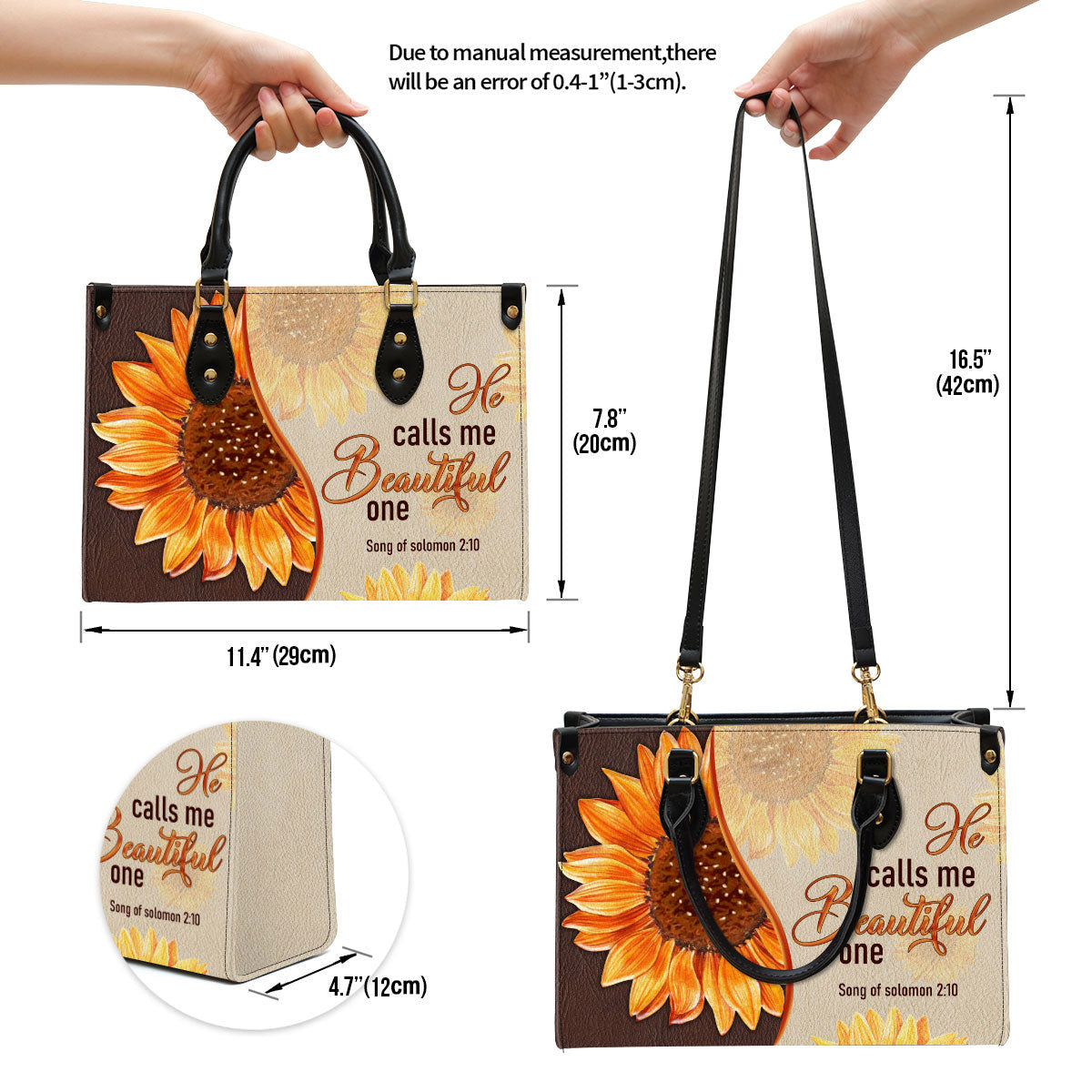 Fancy Sunflower Leather Bag - He Calls Me Beautiful One - Christian Pu Leather Bags For Women