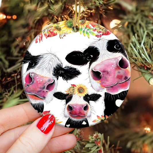 Farm Animal Dairy Cattle Funny Sunflower Circle Ornament - Christmas Ornament - Ciaocustom