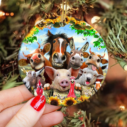 Farm Animals Happy Funny Face Circle Ornament - Christmas Ornament - Ciaocustom