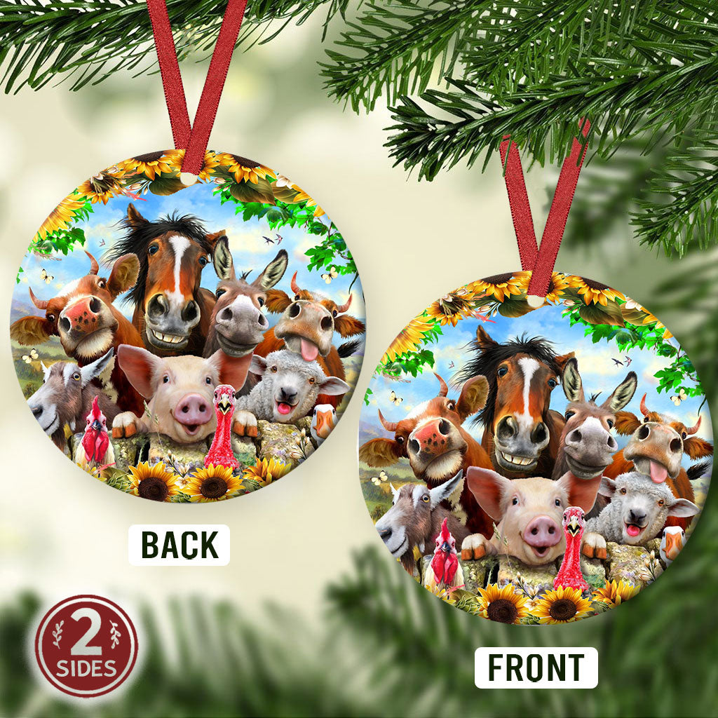 Farm Animals Happy Funny Face Circle Ornament - Christmas Ornament - Ciaocustom