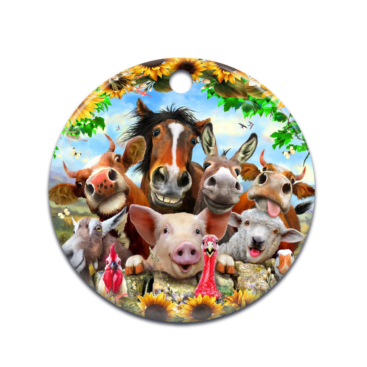 Farm Animals Happy Funny Face Circle Ornament - Christmas Ornament - Ciaocustom