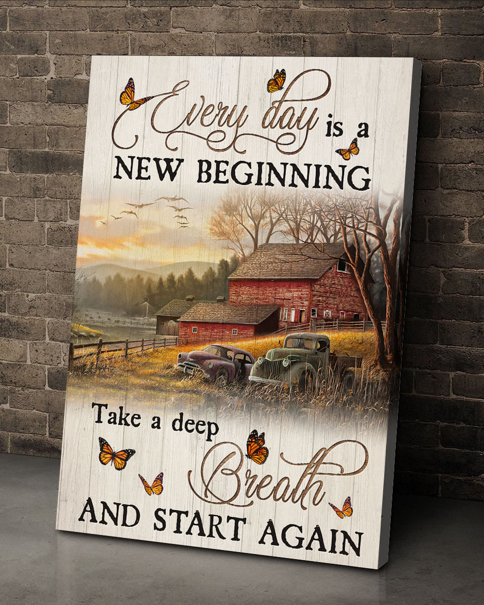 Farm Butterfly Field Every Day Is A New Beginning Canvas Wall Art - Christian Gift