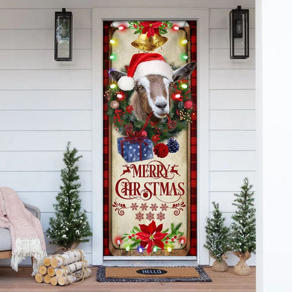 Farm Cattle Goat Merry Christmas Door Cover - Gift For Famer - Christmas Outdoor Decoration