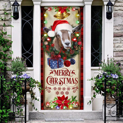 Farm Cattle Goat Merry Christmas Door Cover - Gift For Famer - Christmas Outdoor Decoration