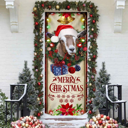 Farm Cattle Goat Merry Christmas Door Cover - Gift For Famer - Christmas Outdoor Decoration