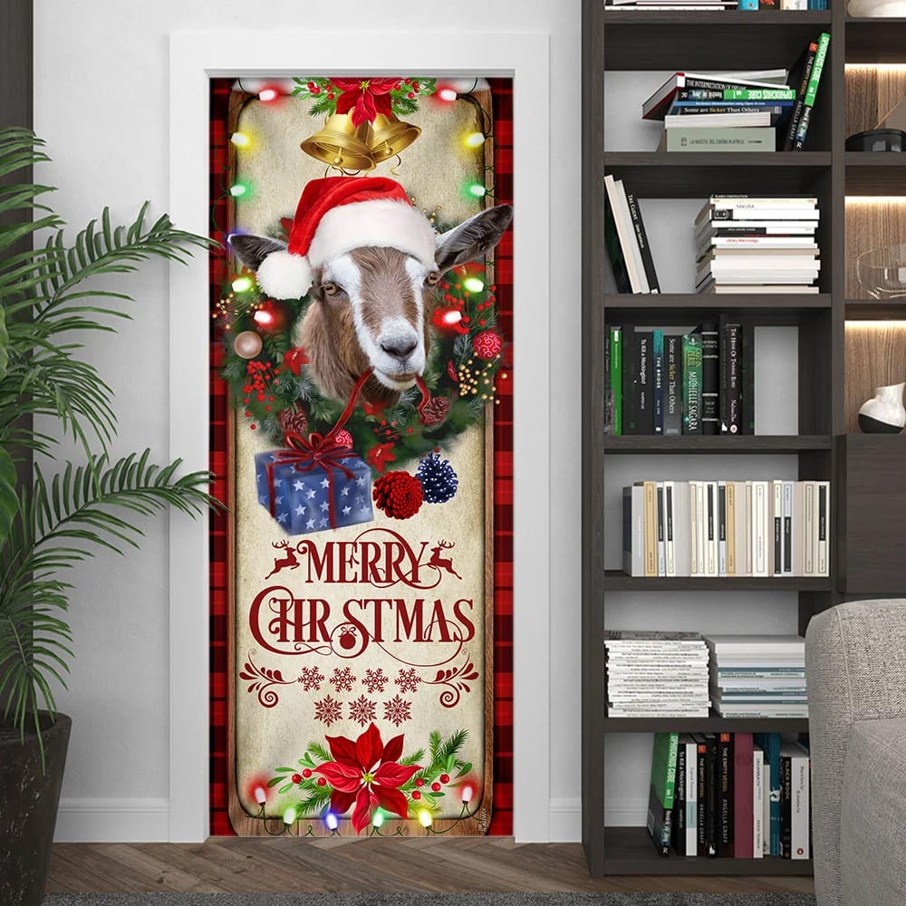 Farm Cattle Goat Merry Christmas Door Cover - Gift For Famer - Christmas Outdoor Decoration