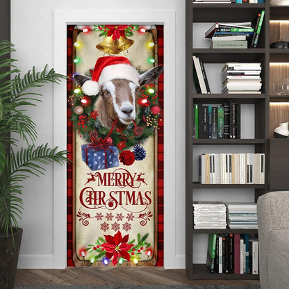 Farm Cattle Goat Merry Christmas Door Cover - Gift For Famer - Christmas Outdoor Decoration