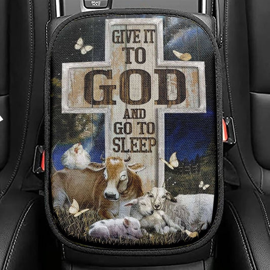 Farm Cattle, Night Sleep, Star Sky, Give It To God And Go To Sleep Car Center Console Cover, Christian Armrest Seat Cover, Bible Seat Box Cover