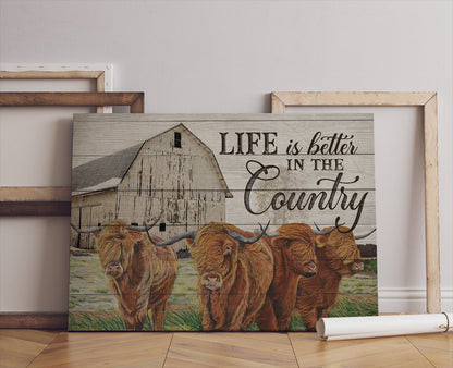 Farm Cow Life Is Better In The Country Wall Art Decor Canvas