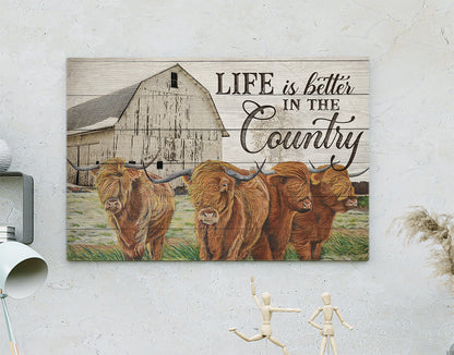 Farm Cow Life Is Better In The Country Wall Art Decor Canvas