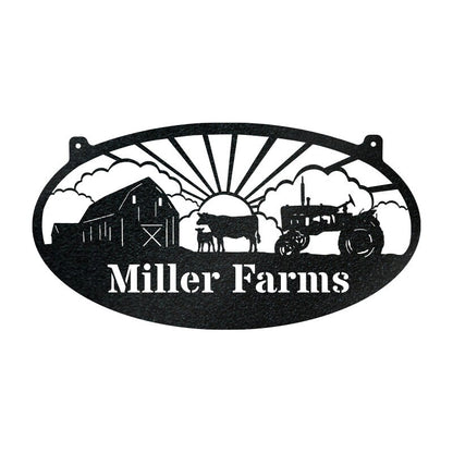Farm Cows Oval Monogram Sunrise - Custom Farm Life Sign - Personalized Metal Farm Signs - Farmer Gifts