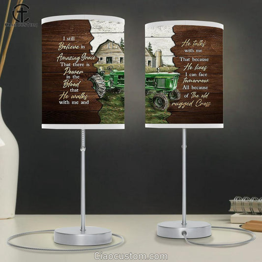 Farm tractor I still believe in grace Table Lamp For Bedroom - Bible Verse Table Lamp - Religious Room Decor