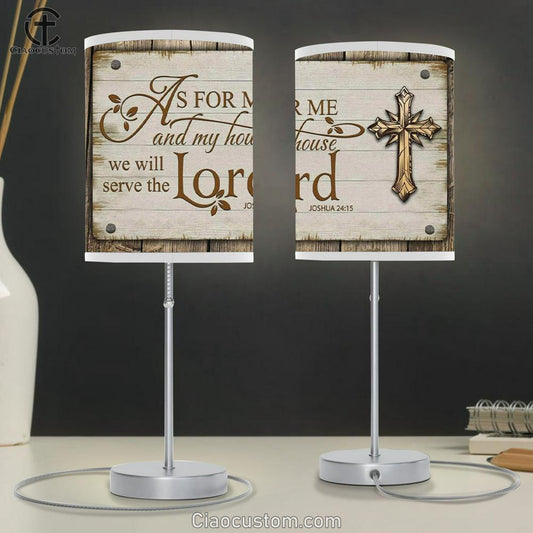 Farmhouse - As For Me And My House 2415 Table Lamp Print - Bible Verse Lamp Art - Christian Room Decor