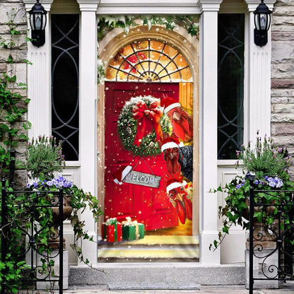Farmhouse Chicken Christmas Door Cover - Gift For Famer - Christmas Outdoor Decoration