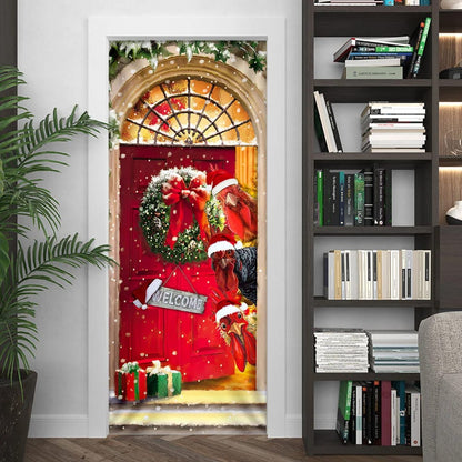 Farmhouse Chicken Christmas Door Cover - Gift For Famer - Christmas Outdoor Decoration