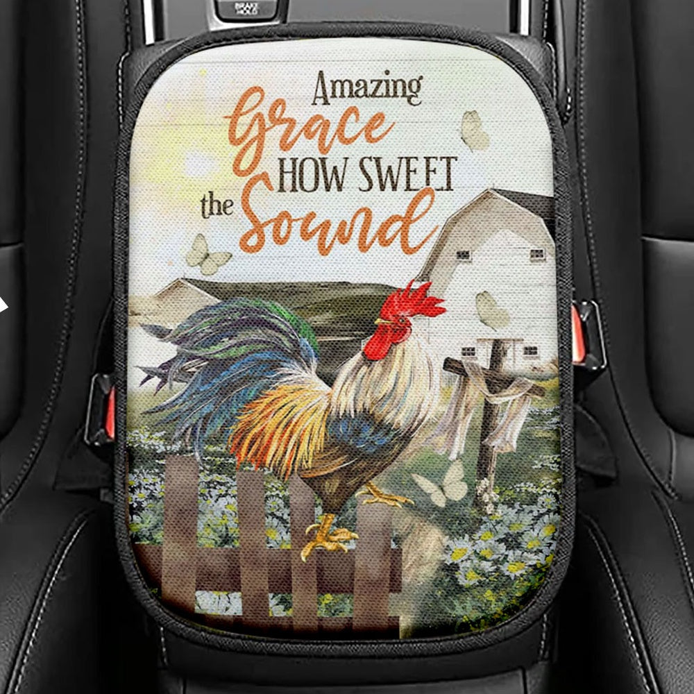 Farmhouse Style Amazing Grace How Sweet The Sound Seat Box Cover, Bible Verse Car Center Console Cover, Scripture Car Interior Accessories
