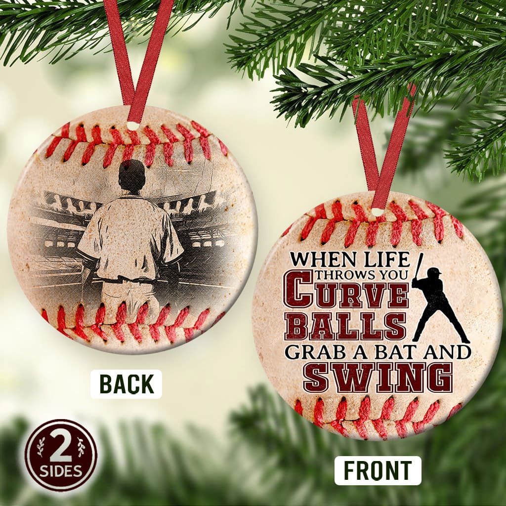 Father Gift When Life Throws You Curve Balls Ceramic Circle Ornament - Decorative Ornament - Christmas Ornament