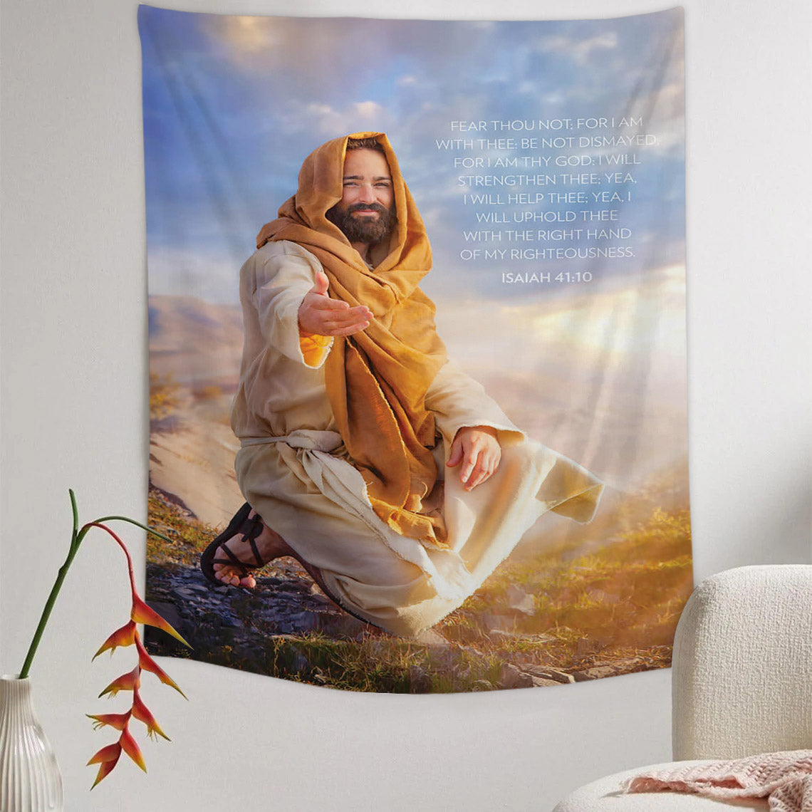 Fear Not I am with thee... Tapestry - Jesus Picture - Religious Tapestry - Christian Tapestry Wall Hangings