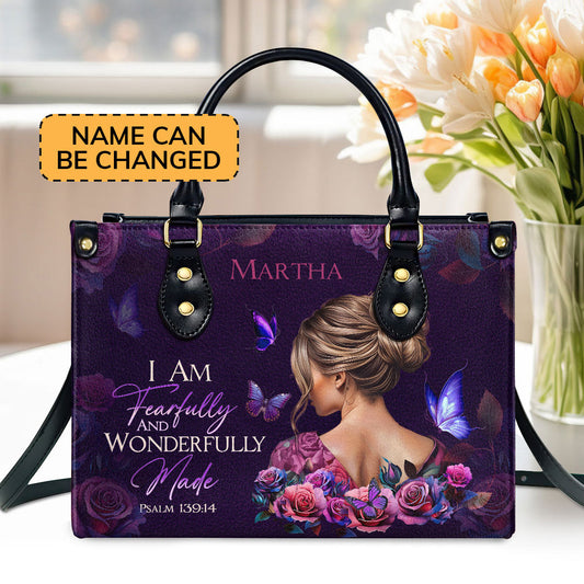 Fearfully and Wonderfully Made  Personalized Leather Handbag With Zipper - Inspirational Gift Christian Ladies