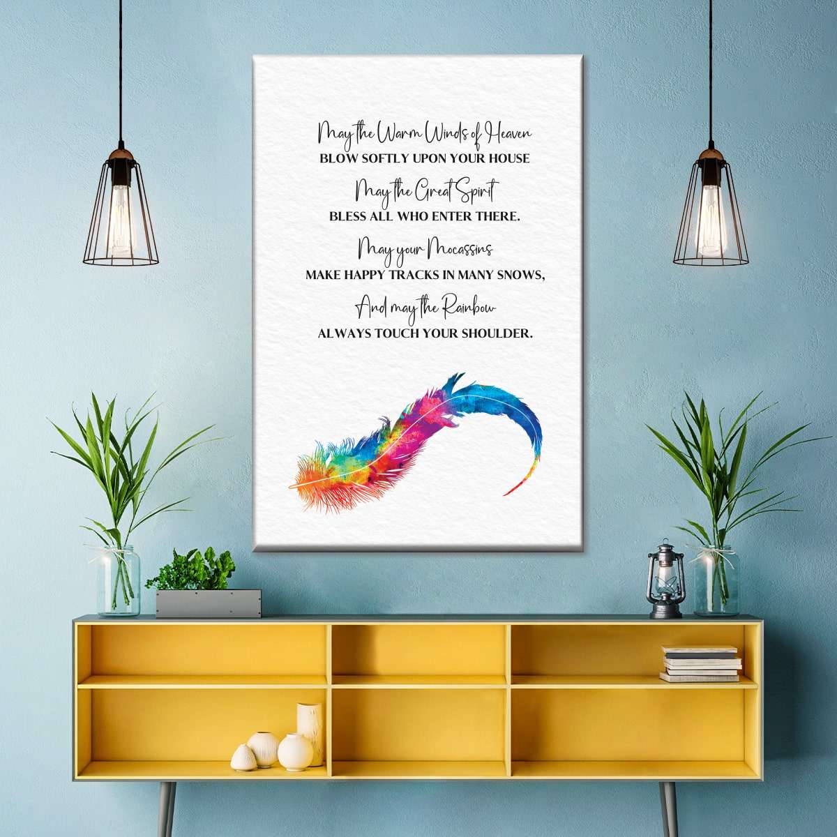 Feather Prayer May The Warm Winds Of Heaven Canvas Wall Art - Christian Wall Decor Art - Religious Wall Decor