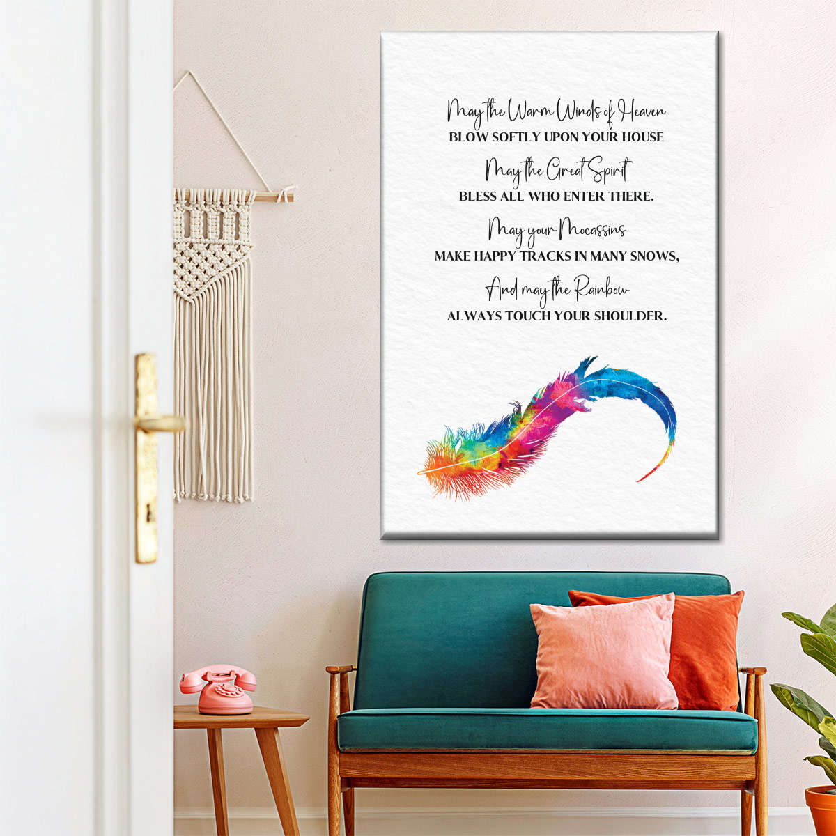 Feather Prayer May The Warm Winds Of Heaven Canvas Wall Art - Christian Wall Decor Art - Religious Wall Decor