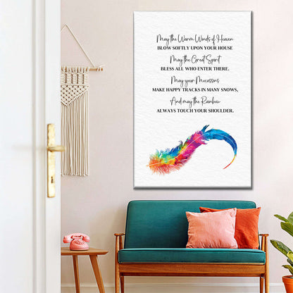 Feather Prayer May The Warm Winds Of Heaven Canvas Wall Art - Christian Wall Decor Art - Religious Wall Decor