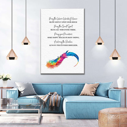 Feather Prayer May The Warm Winds Of Heaven Canvas Wall Art - Christian Wall Decor Art - Religious Wall Decor