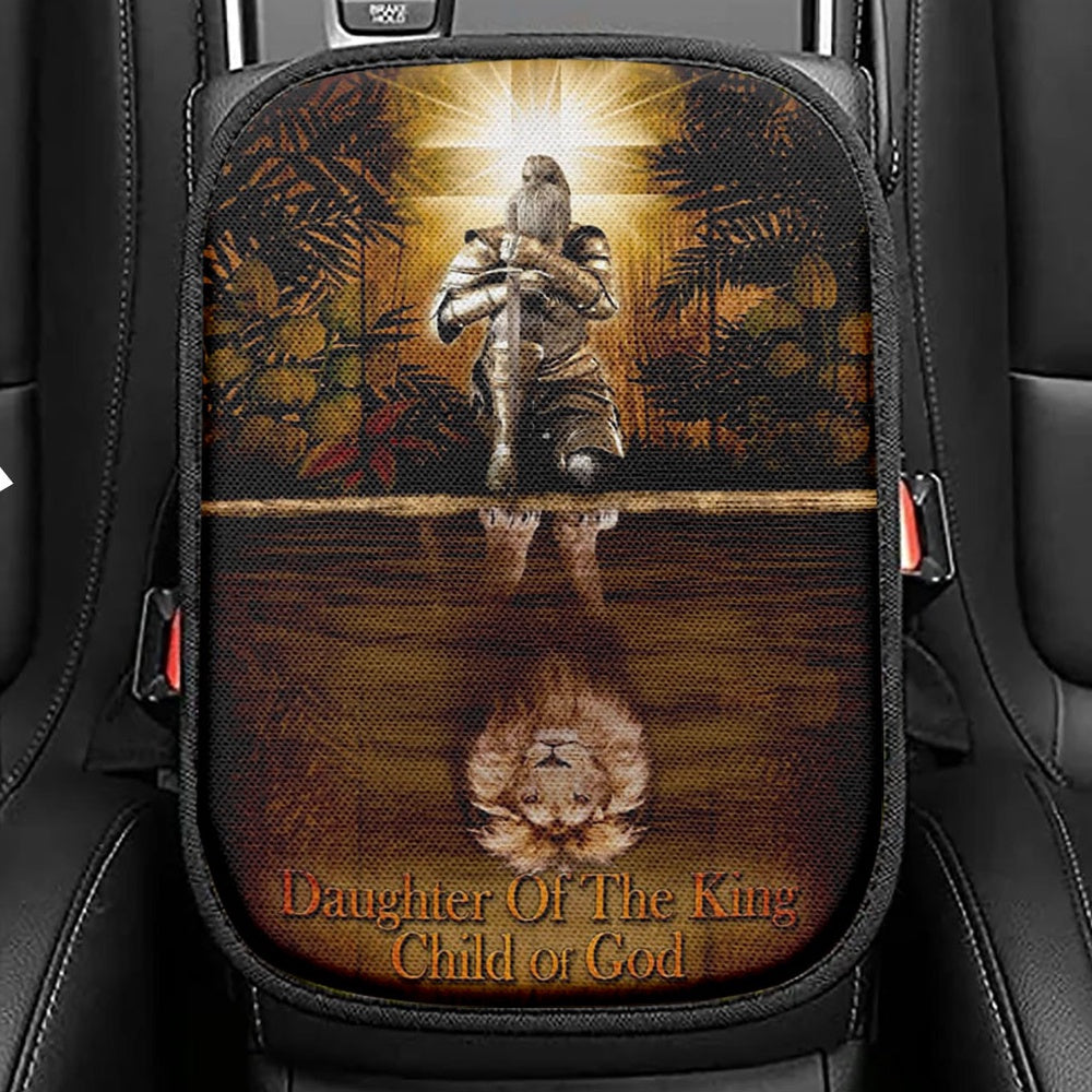 Female Warrior Daughter Of A King Child Of God Seat Box Cover, Christian Car Center Console Cover, Religious Car Interior Accessories