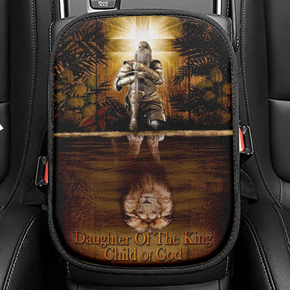 Female Warrior Daughter Of A King Child Of God Seat Box Cover, Christian Car Center Console Cover, Religious Car Interior Accessories