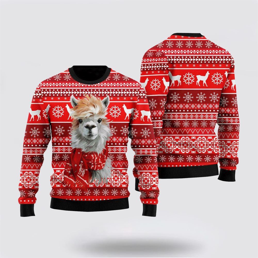 Festive Llama Xmas Ugly Christmas Sweater, Farm Sweater, Christmas Gift, Best Winter Outfit Christmas
