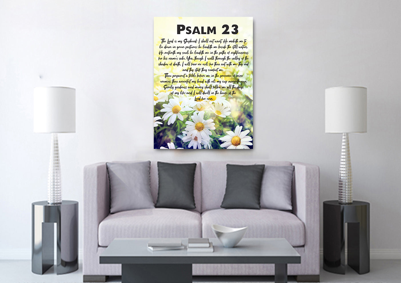 Field Of Daisies & Psalm 23 The Lord Is My Shepherd Canvas Wall Art