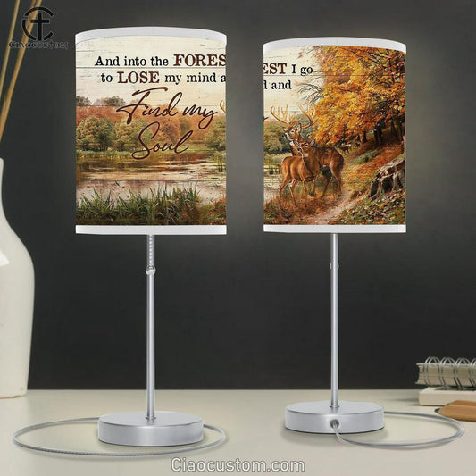 Find My Soul Autumn Forest Deer Lake View Table Lamp For Bedroom - Bible Verse Table Lamp - Religious Room Decor