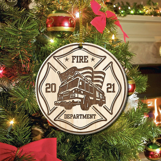 Fire Truck Firefighter Dept Ceramic Circle Ornament - Decorative Ornament - Christmas Ornament