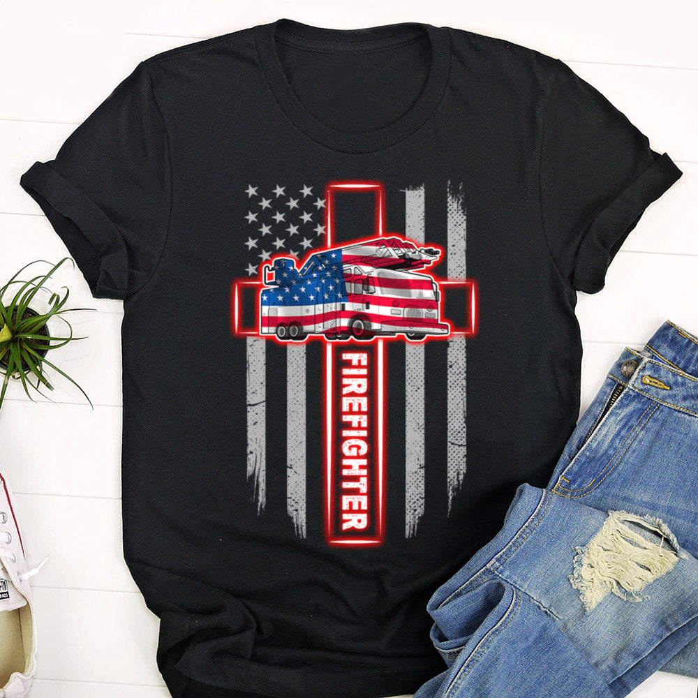 Firefighter - Cross And Fireman's Truck - Cool Christian Shirts For Men & Women - Ciaocustom