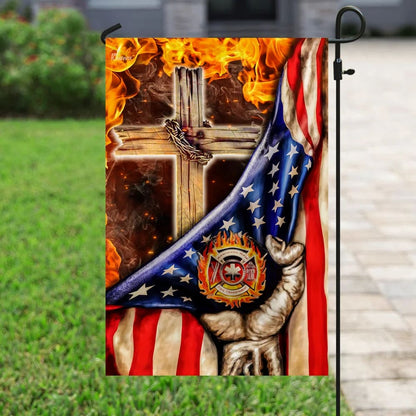 Firefighter Christian Cross House Flags - Christian Garden Flags - Outdoor Christian Flag