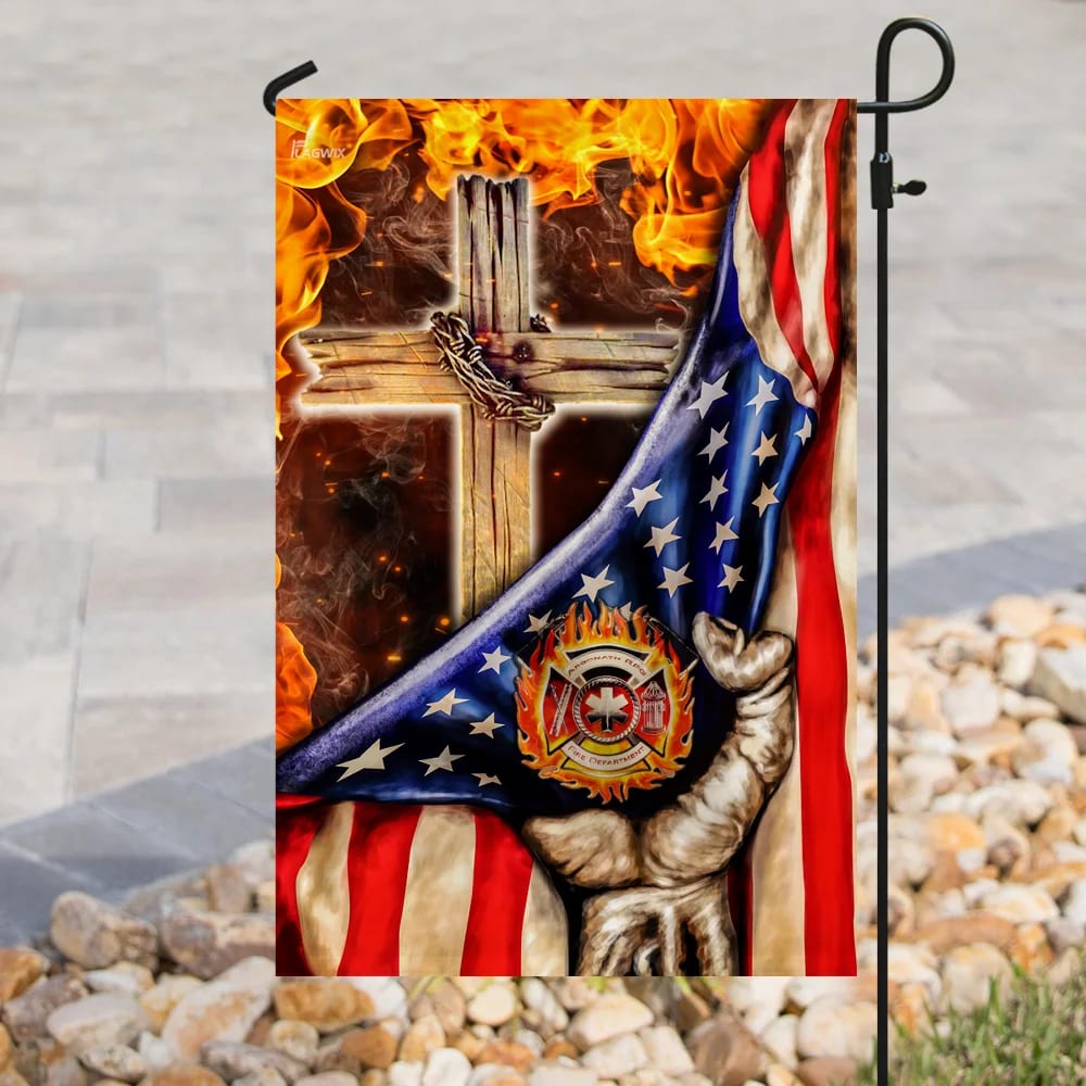 Firefighter Christian Cross House Flags - Christian Garden Flags - Outdoor Christian Flag
