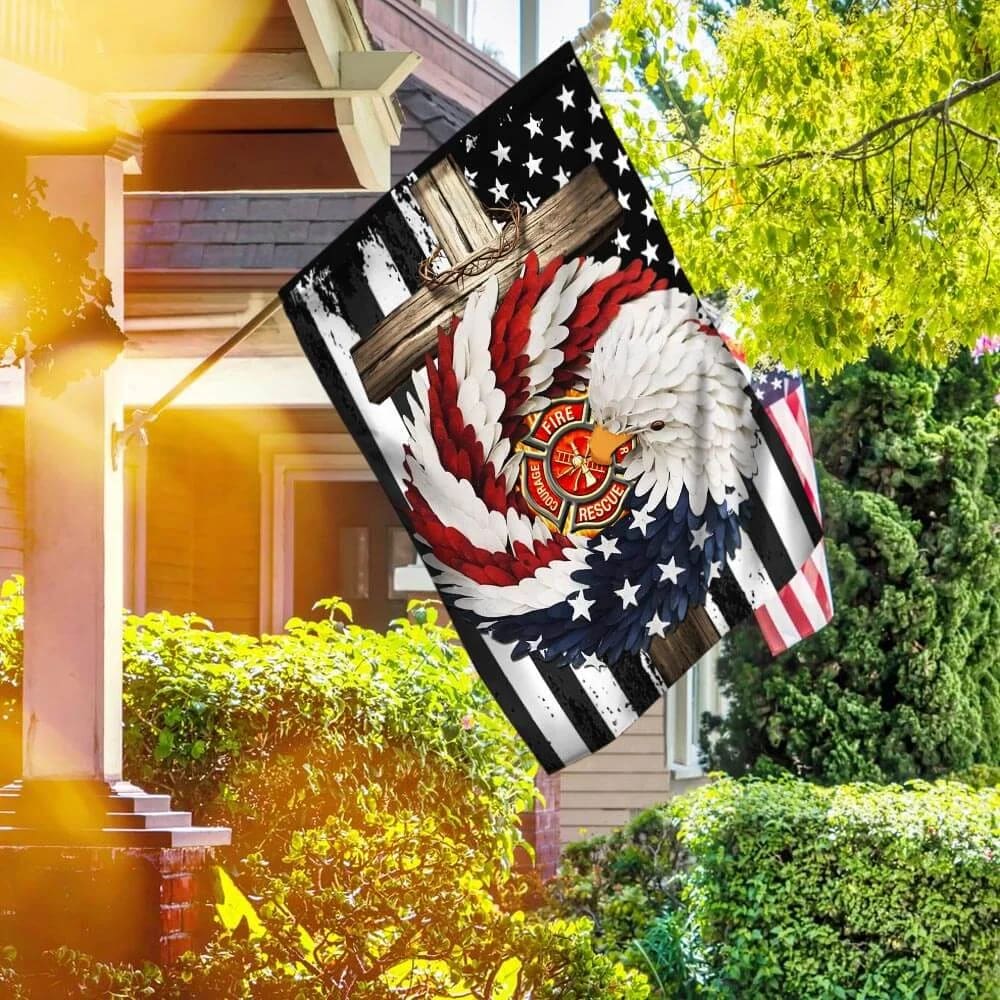 Firefighter Eagle Wreath Christian Cross Flag - Outdoor Christian House Flag - Christian Garden Flags