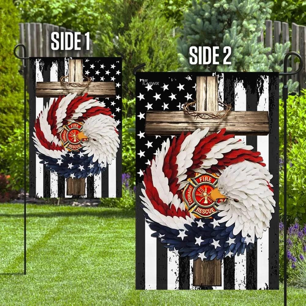 Firefighter Eagle Wreath Christian Cross Flag - Outdoor Christian House Flag - Christian Garden Flags