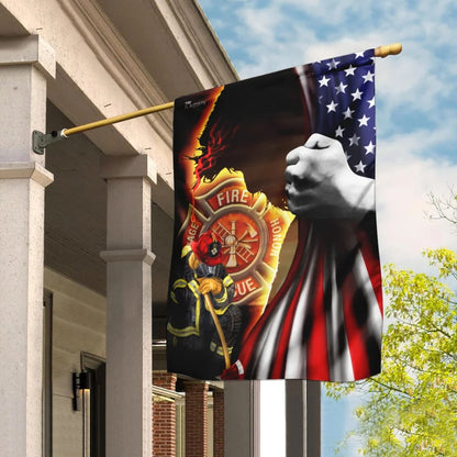 Firefighter Jesus Christian American Flag - Outdoor Christian House Flag - Christian Garden Flags