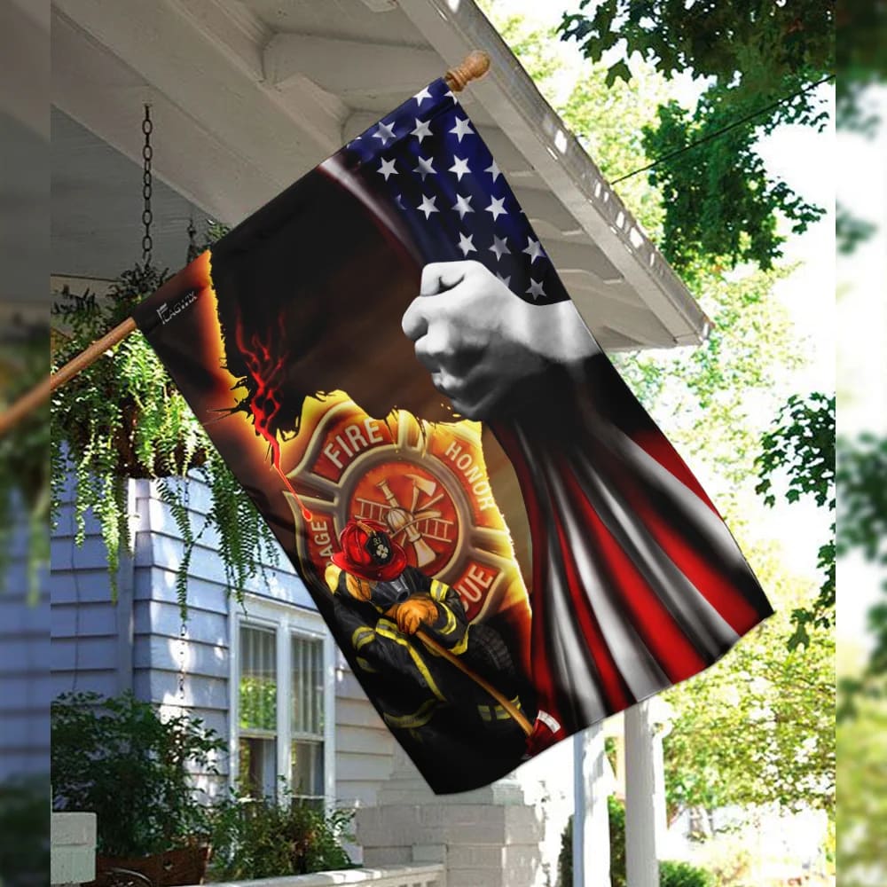 Firefighter Jesus Christian American Flag - Outdoor Christian House Flag - Christian Garden Flags