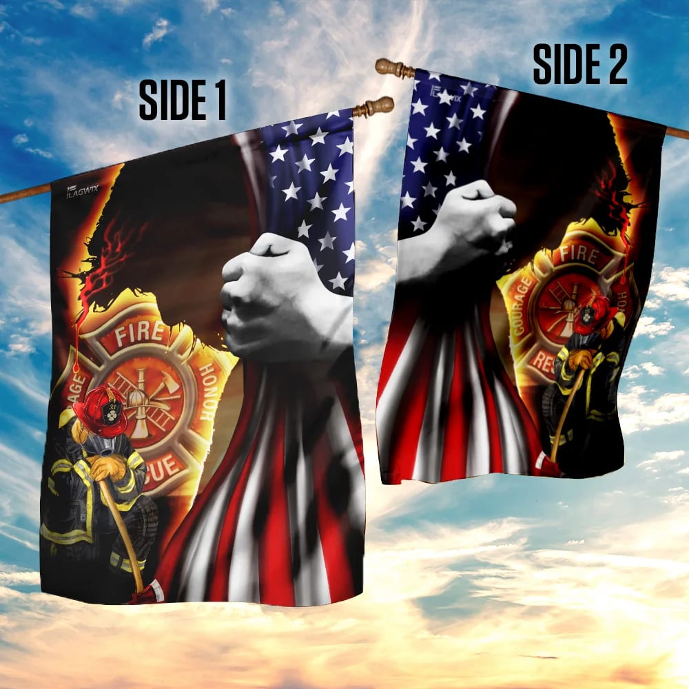 Firefighter Jesus Christian American Flag - Outdoor Christian House Flag - Christian Garden Flags