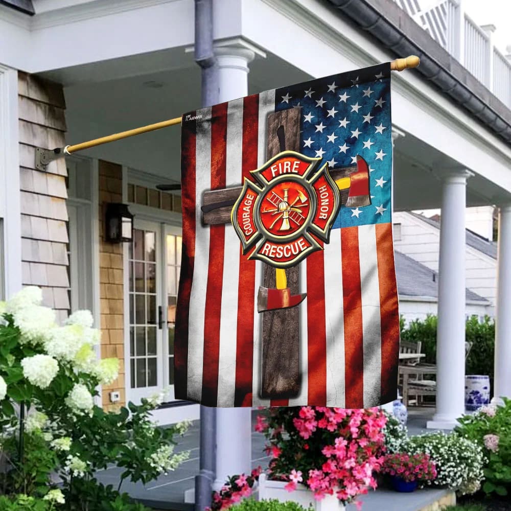 Firefighter Jesus Cross Flag - Outdoor Christian House Flag - Christian Garden Flags