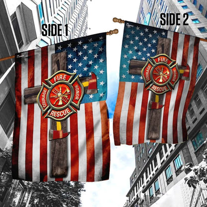 Firefighter Jesus Cross Flag - Outdoor Christian House Flag - Christian Garden Flags