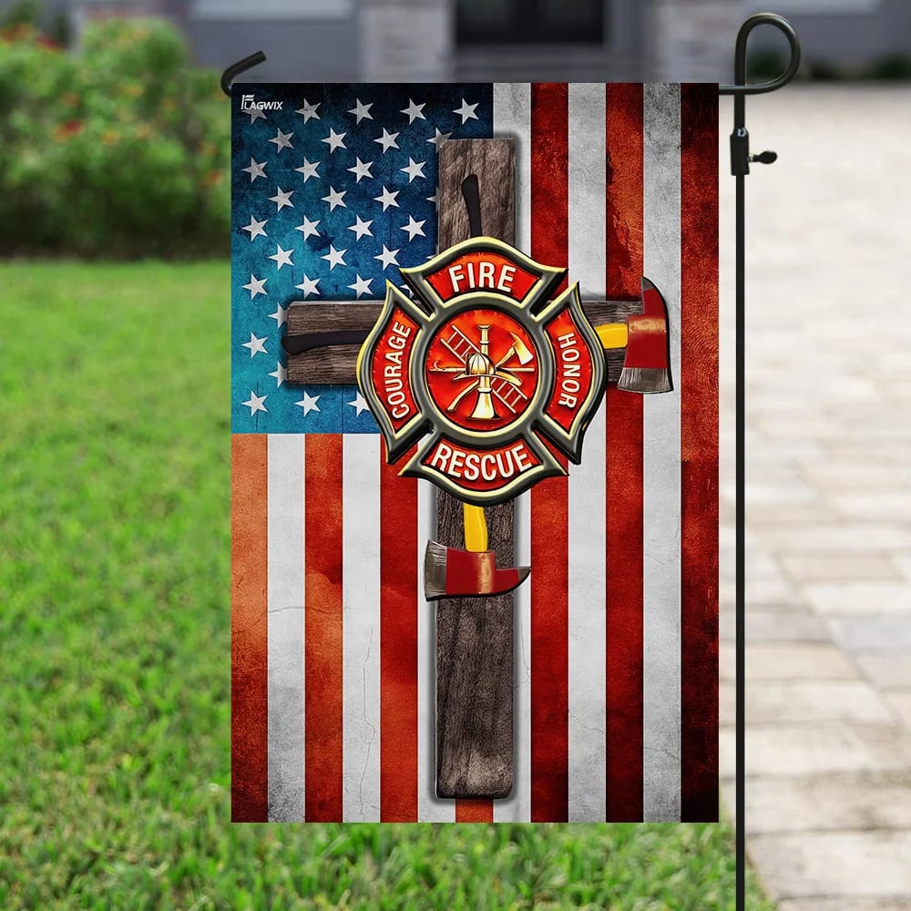 Firefighter Jesus Cross Flag - Outdoor Christian House Flag - Christian Garden Flags