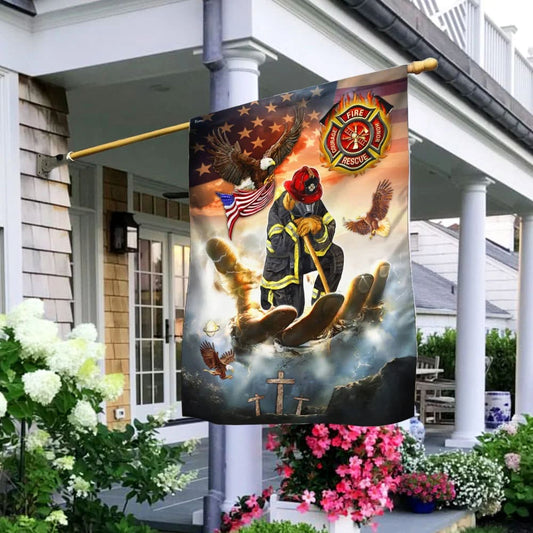 Firefighter Jesus Eagle House Flags - Christian Garden Flags - Outdoor Christian Flag