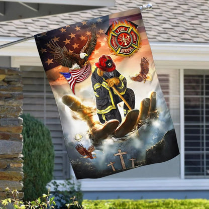 Firefighter Jesus Eagle House Flags - Christian Garden Flags - Outdoor Christian Flag