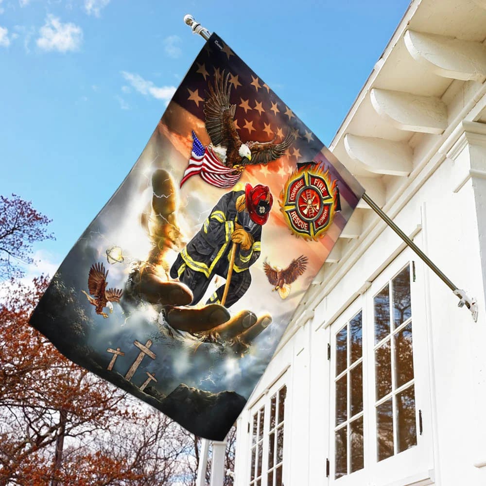 Firefighter Jesus Eagle House Flags - Christian Garden Flags - Outdoor Christian Flag